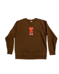 Brown sweatshirt with a red graphic on a white background