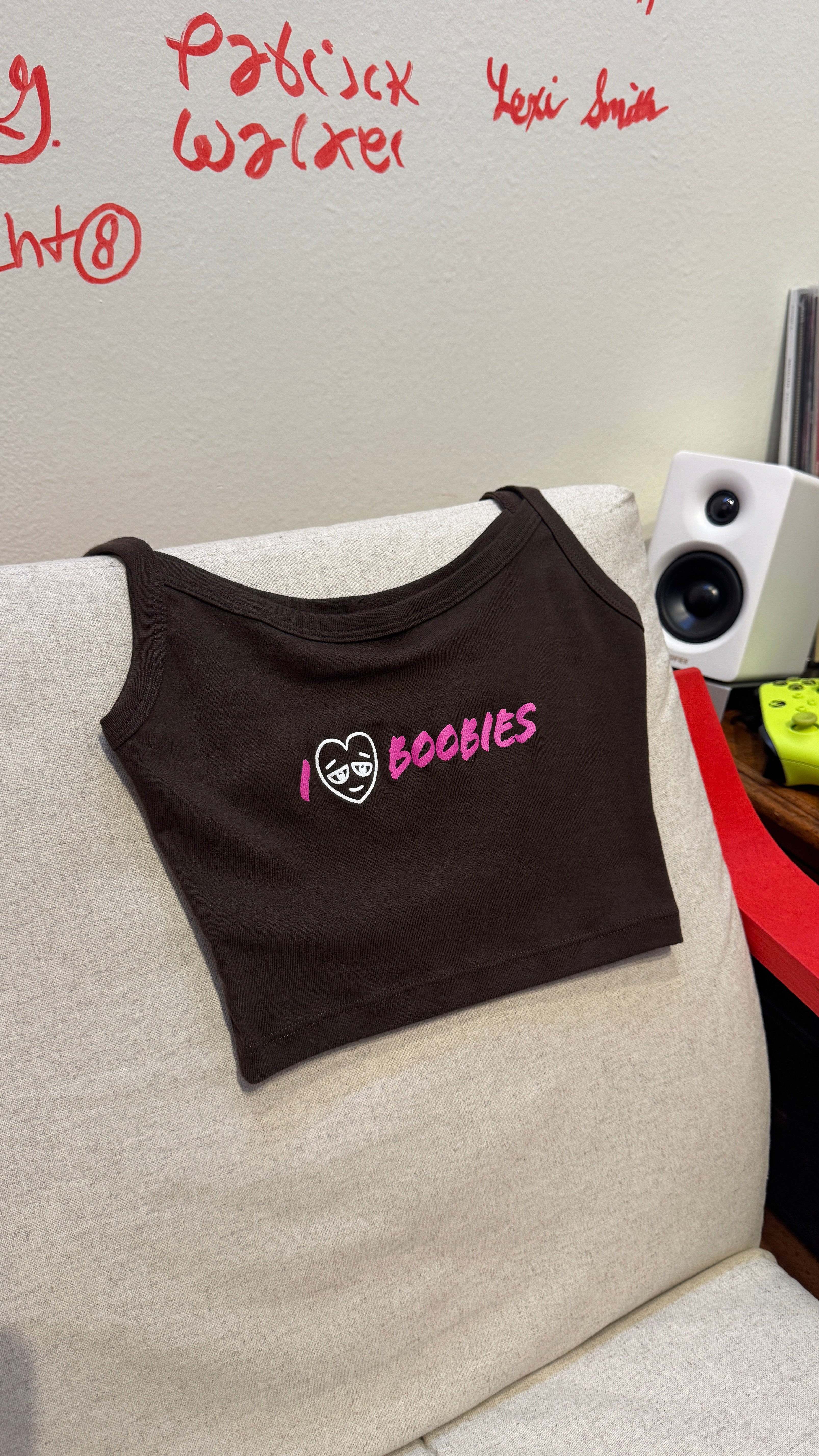 i love boobies cropped spaghetti strap